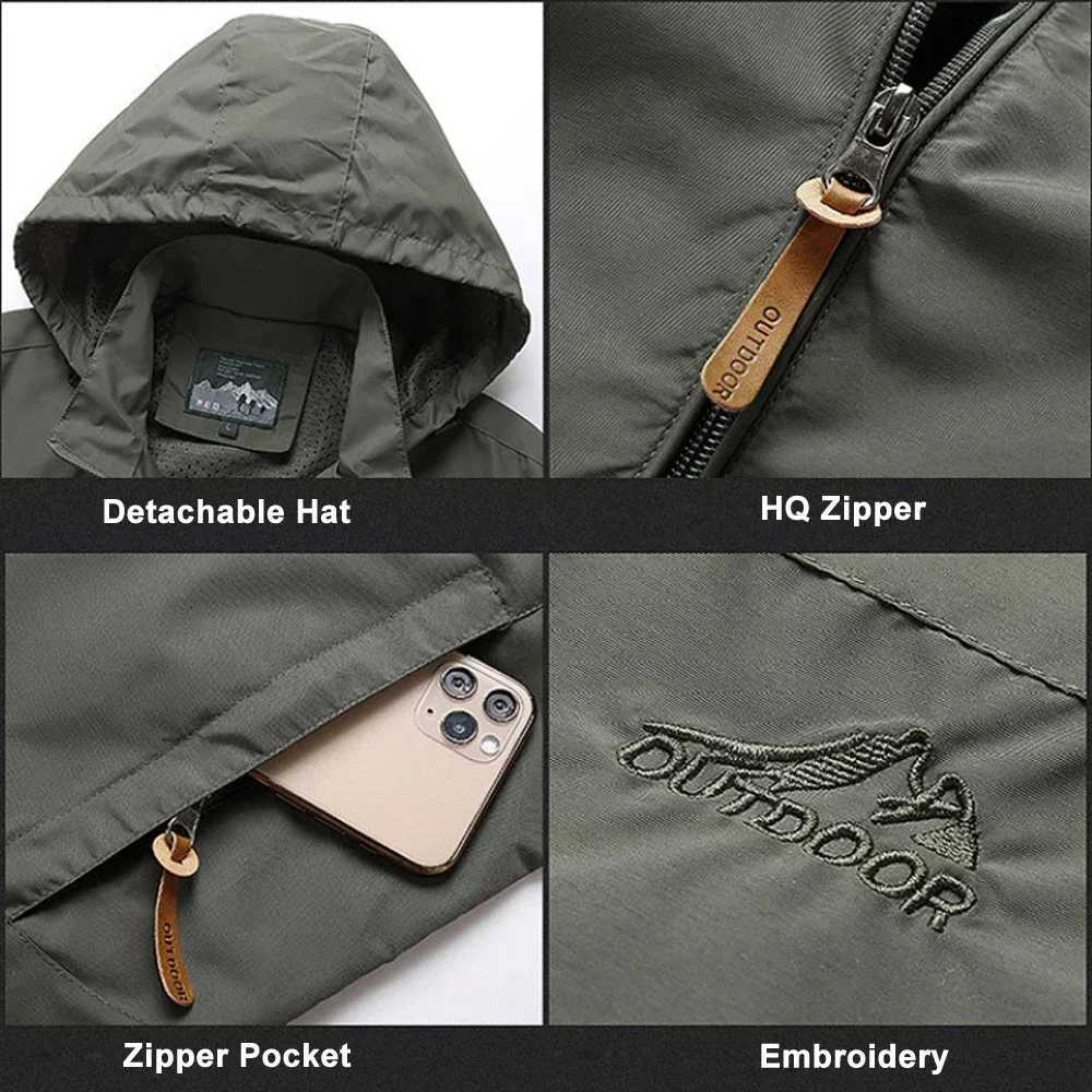 Windbreaker Men Tactical Waterproof Outdoor Hooded Coat Sports Military European Size M-7XL Field Climbing Thin Outwear M260325