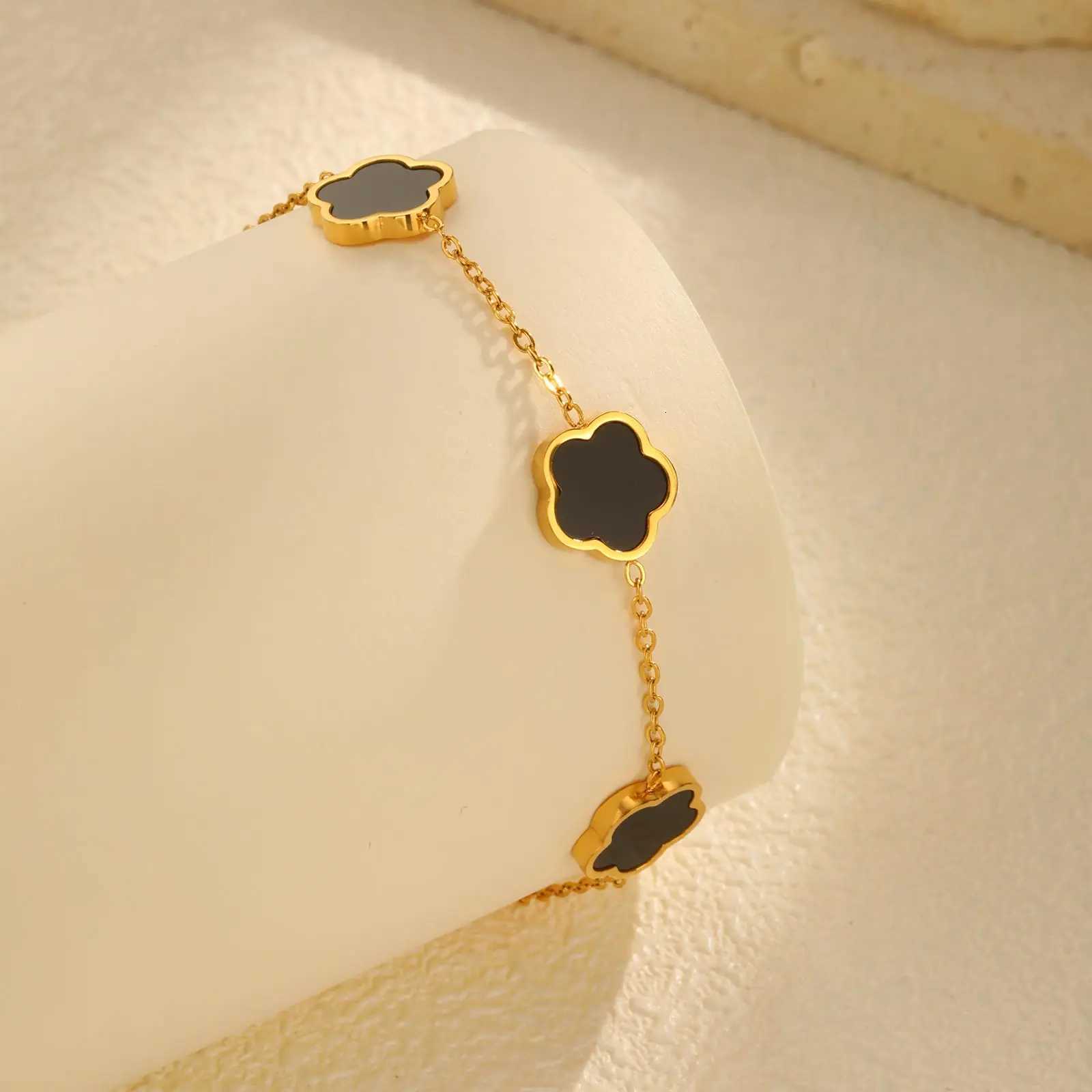 Classic Black Five Flower Anklet for WomenStainlESS Steel Waterproof Chain AnkletsSummer Beach Jewelry Gifts H260325 - view 4