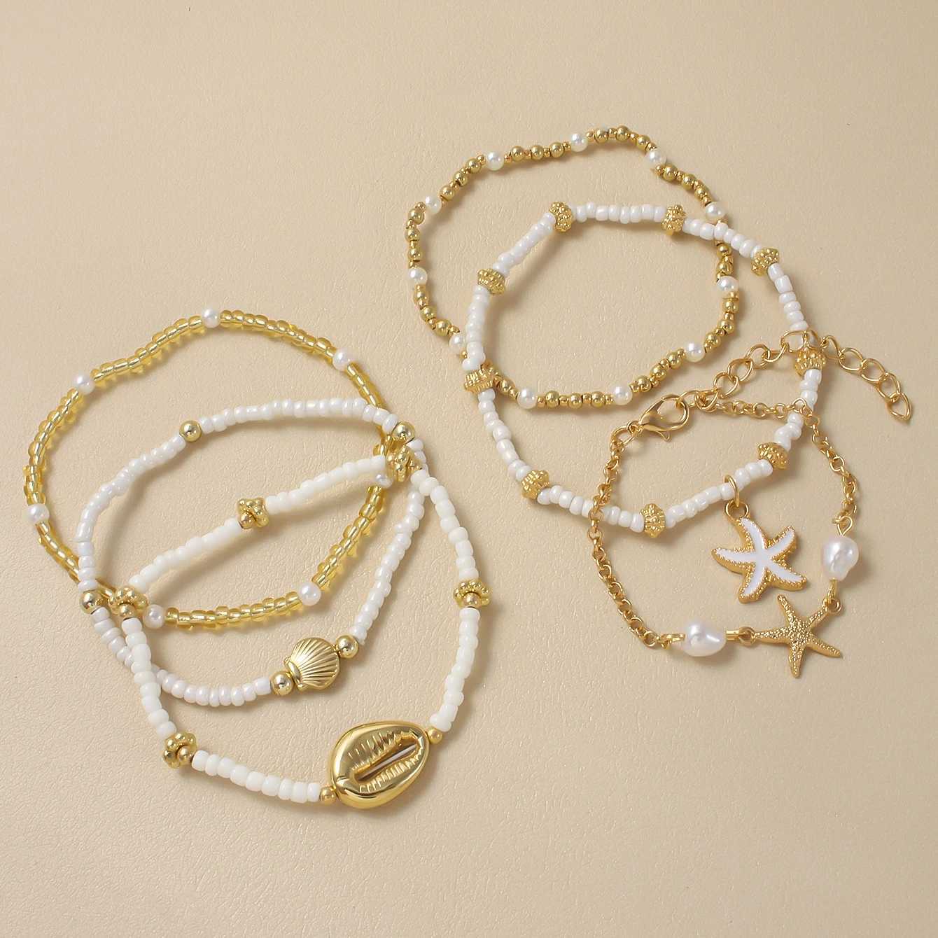 Vintage Seed Bead Stacked Set Starfish Shell Embellishment Elegant Womens Summer Beach Party Ideal Jewelry H260325 - view 5
