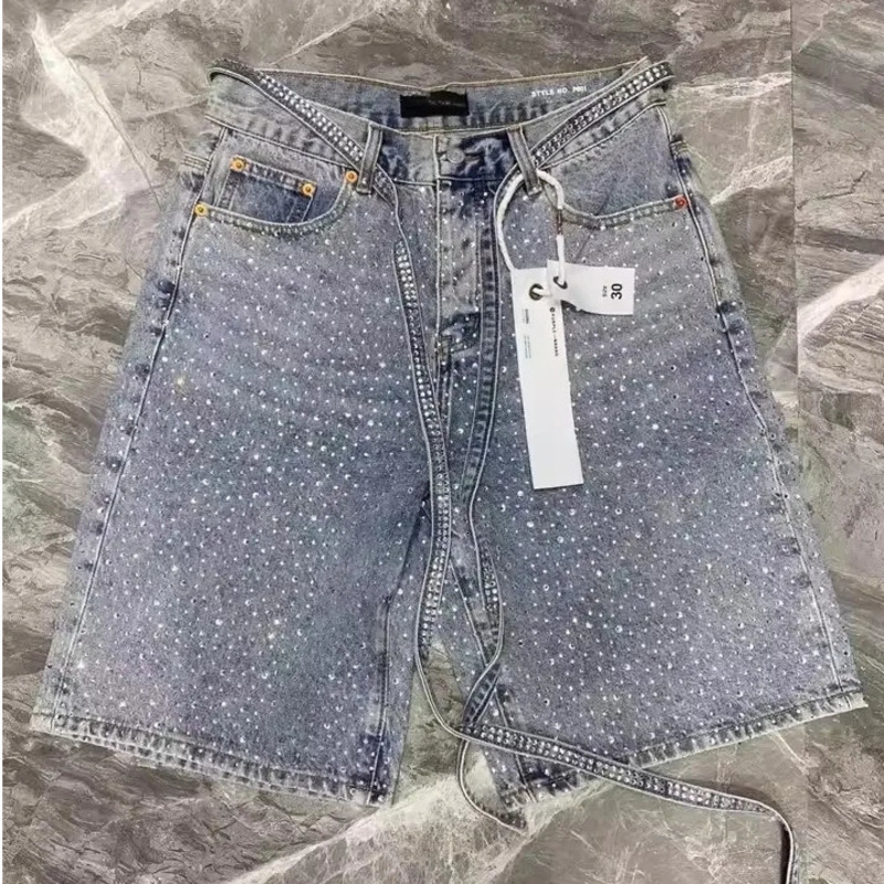 Men's Shorts Full Diamond Craft Hip Hop Gothic Gym Summer Shorts Low Waist Denim Sweatpants Summer Retro Casual Baggy Street Men's Clothing 