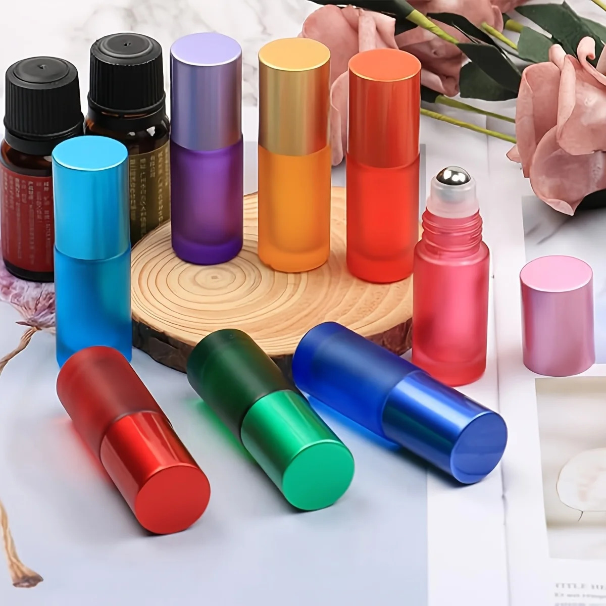 High-grade Colorful Frosted Roll on Bottles Thick Glass Massage Roller Bottles Tube Vials Containers for Essential Oils Aromrap 260318