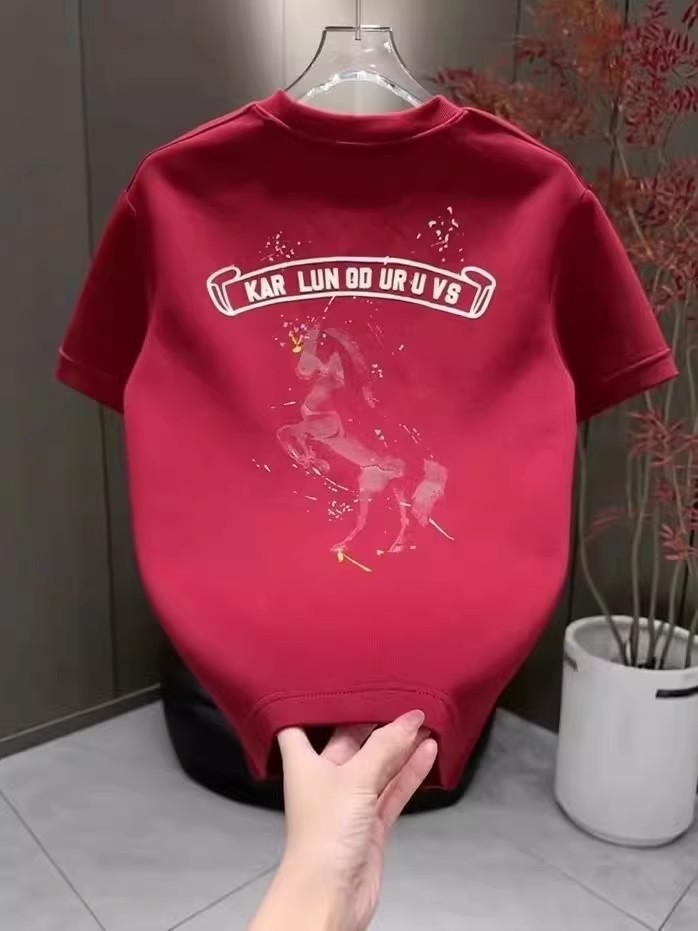 2026 New Arrivals Men's Cotton T-Shirts | Creative Splat Ink Pony Graphic Crew Neck Versatile Short Sleeve Tops for Year of the Horse