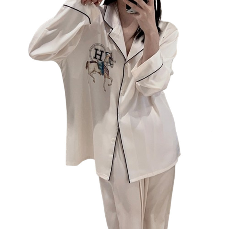 Pajamas Set Breathable Ice Silk Couple Style Luxurious Long Sleeve Long Pant Home Wear Two Piece Set Outdoor Wearable For Men And Women