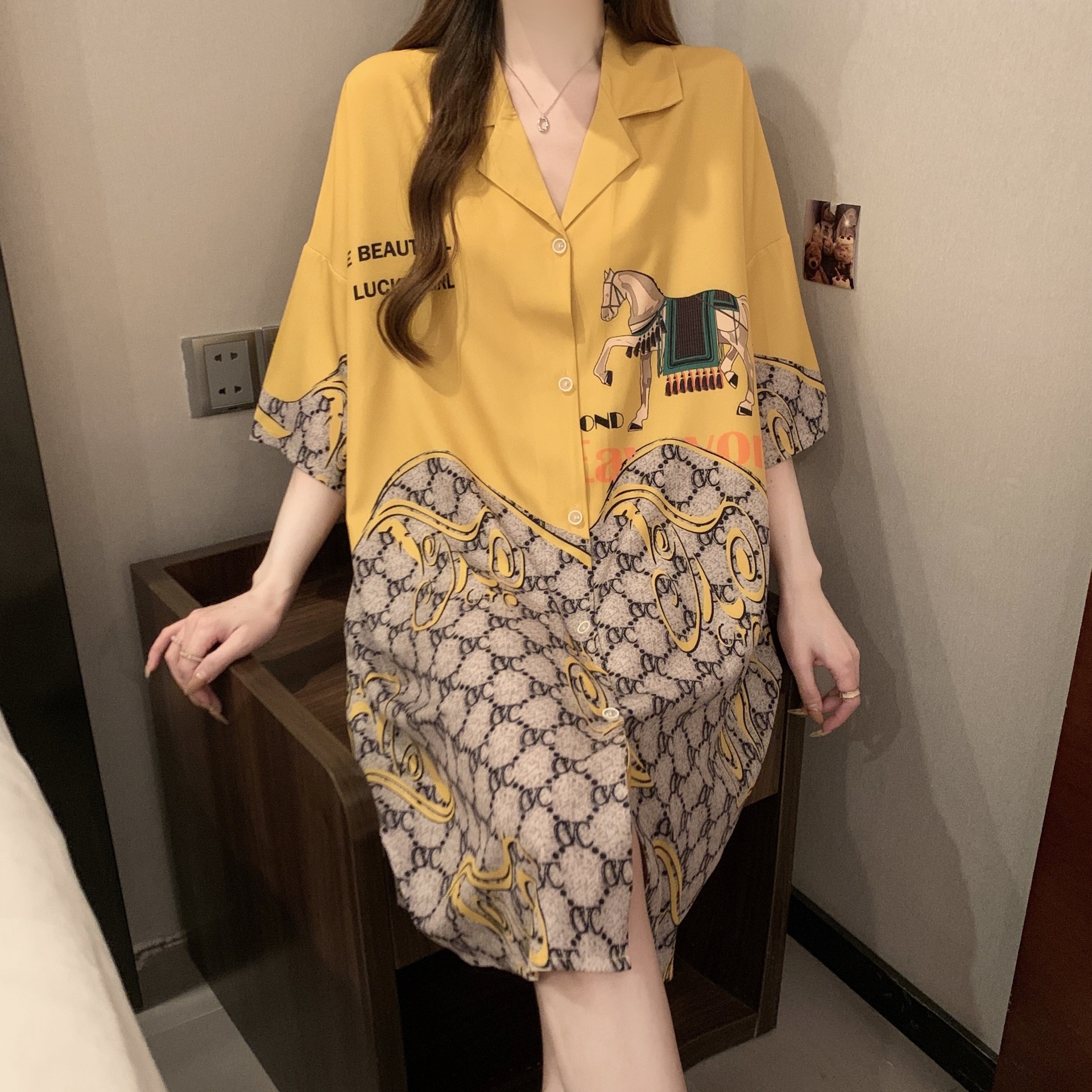 Home wear Women's Pajamas Spring Summer Ice Silk High End Cardigan Style Loungewear Set Soft Breathable Lightweight Comfortable Orange