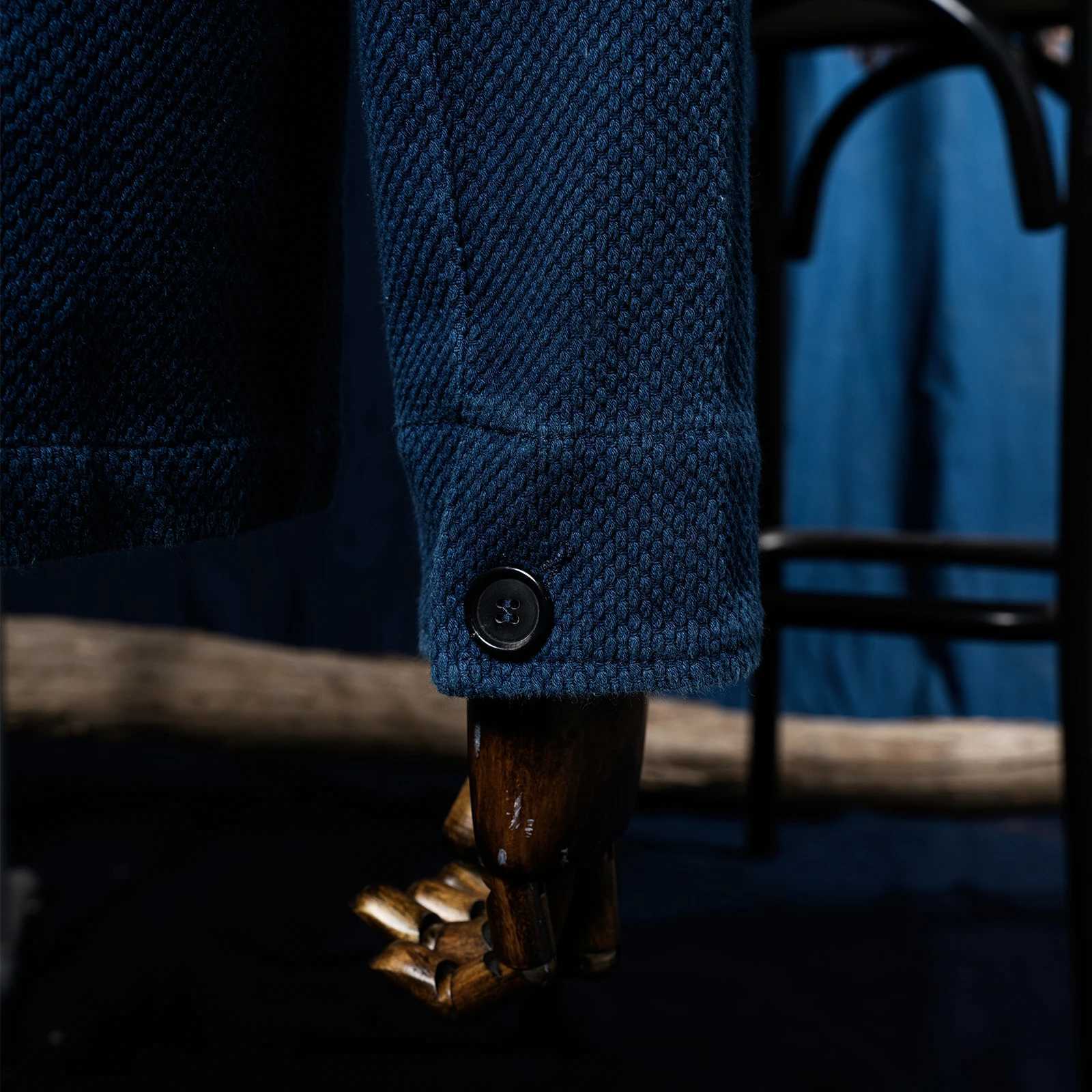 Vintage French Indigo Cargo Jacket Men Retro Casual Cardigan Coat Autumn Winter New Lapel Multi-pocket Blue Dyed Tooling Jacket C260325