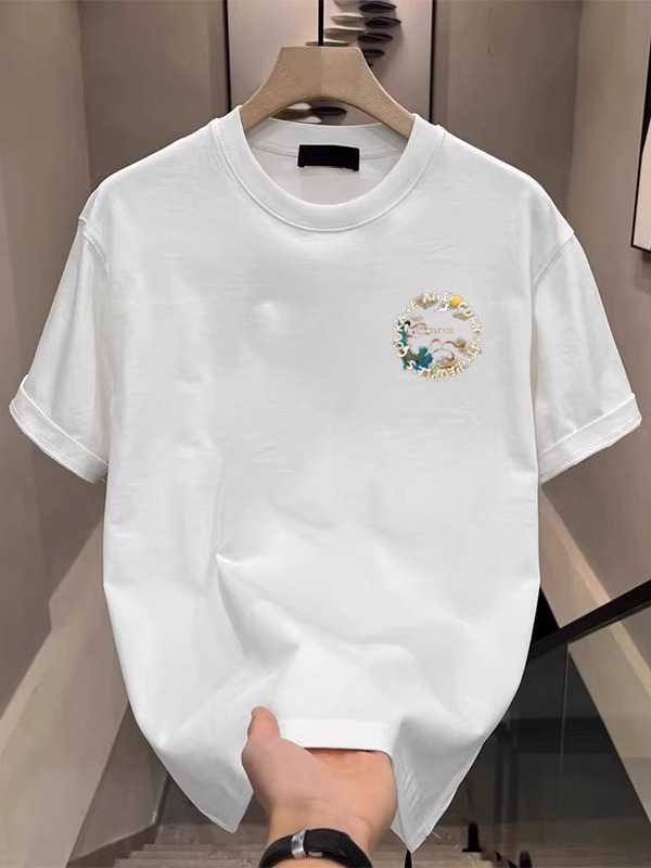 Men's Heavyweight Cotton Chinese Streetwear T-Shirts | Summer Trendy Letter Graphic Oversized Versatile Crew Neck Tees