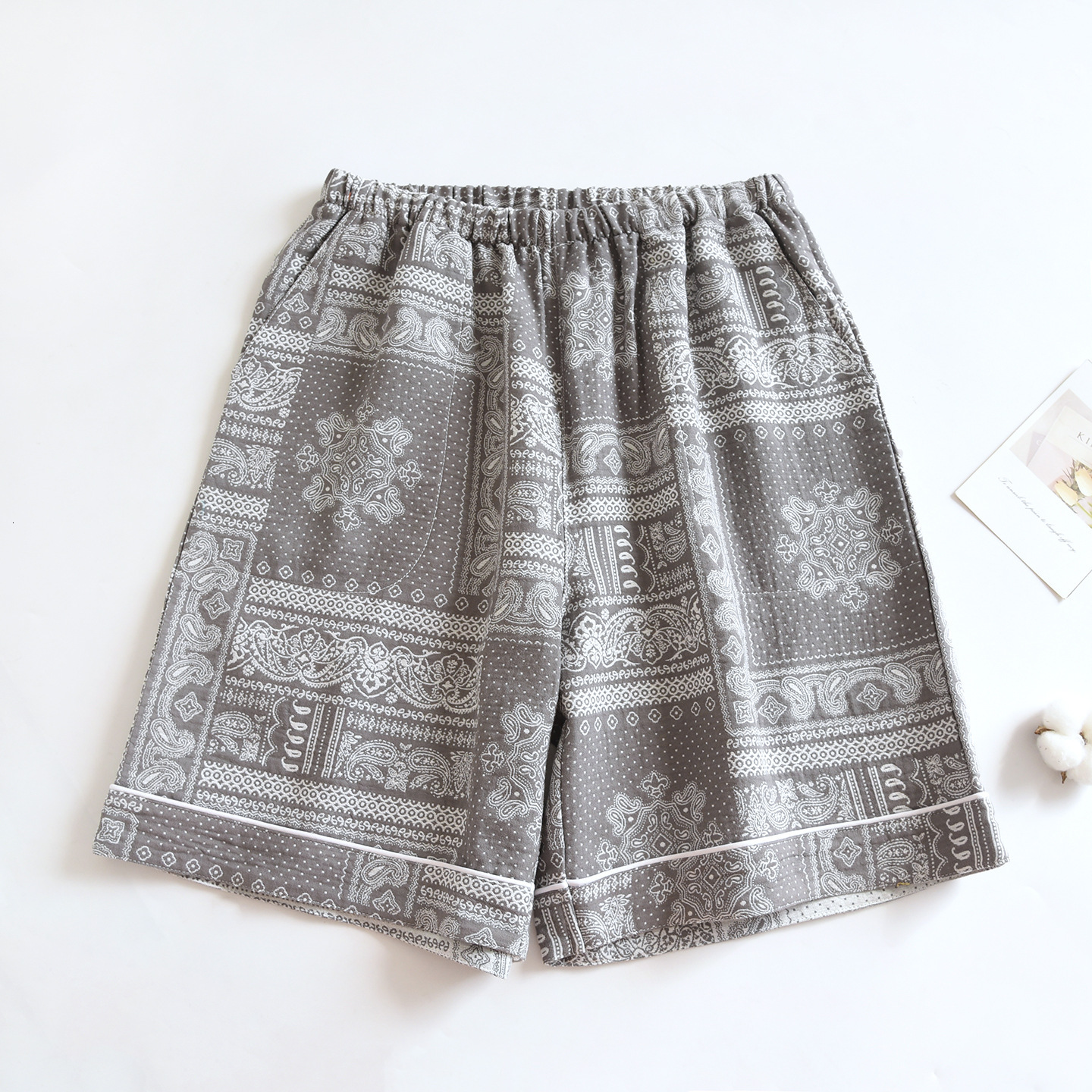 Men's Homewear Shorts Spring Summer Pure Cotton Gauze Elastic Waist Thin Casual Knee Length Pajama Pants With Pockets Outdoor Wearable Plus Size