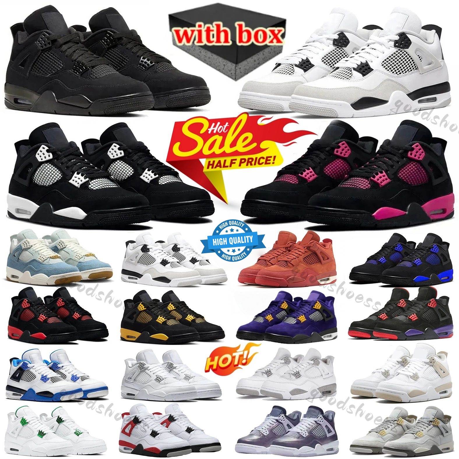 Designer Basketball Shoes 4 Metallic Reimagined Fire Red Sneakers 4s Chaussures White Cement Cool Grey Olive Men Women Trainers With Box size36-47