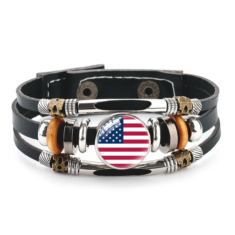 America Canada Spain National Flag Wrap Bracelet Football Match Handmade Charm Bracelets & Bangles Leather World Cup Chain Men Jewelry wholesales drop
