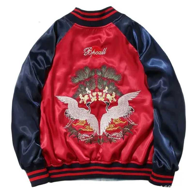 Satin Embroidered Bomber Jacket Men Women Couple Wear Coat Korean Oversize Sukajan Retro Spring Autumn 2025 Z1 C260325