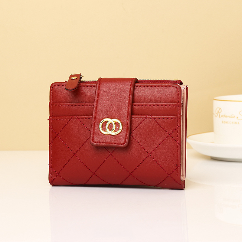 Women's short wallet with a light luxury and high-end feel, classic small fragrance embroidery thread, student card bag, and coin purse