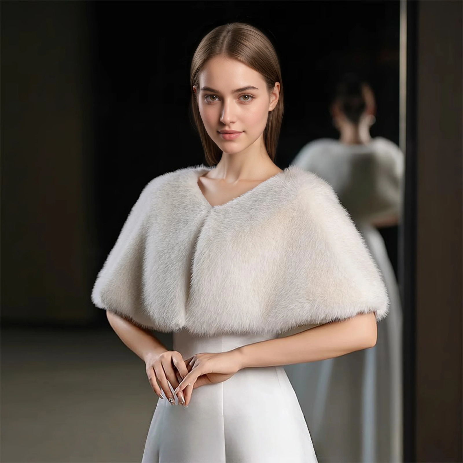 A Handmade Solid Color Polyester Faux Fur Womens Shawl for Winter Weddings and Parties Warm Decorative Cape 260325