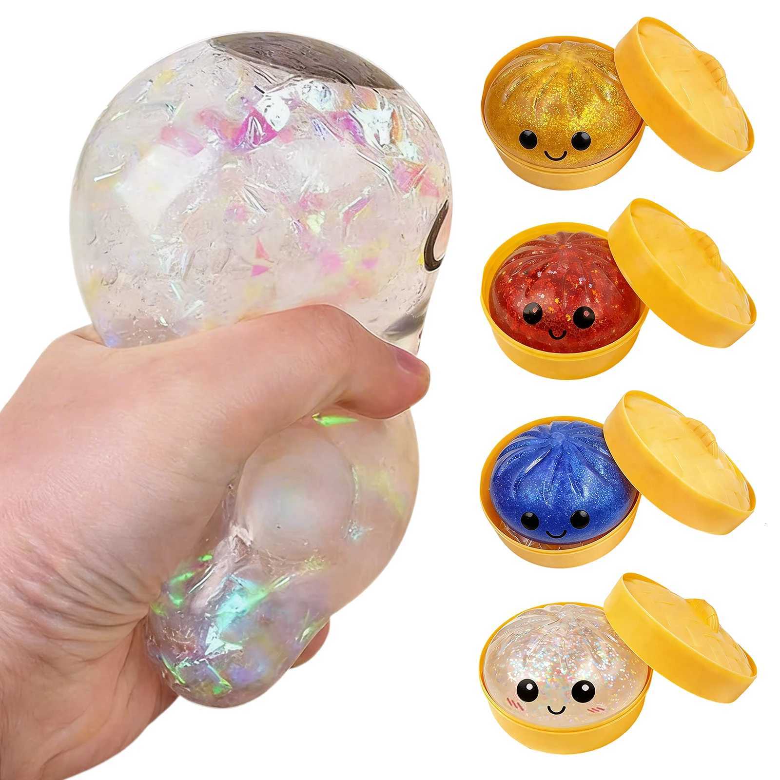 Glitter Dumpling Squishes Stress Balls Fidget Sensory Toys Simulation Food Squishies Bun with Steamer Squeeze Dough Ball Gifts Z260325