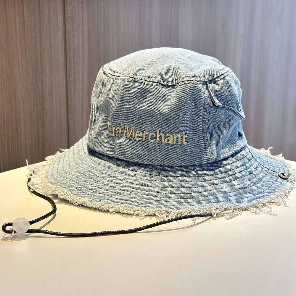 Bucket Hat Denim Jeans Women Wide Brim Sun Protection Chin Strap For Fishing Climb Summer Outdoor Qian Pan