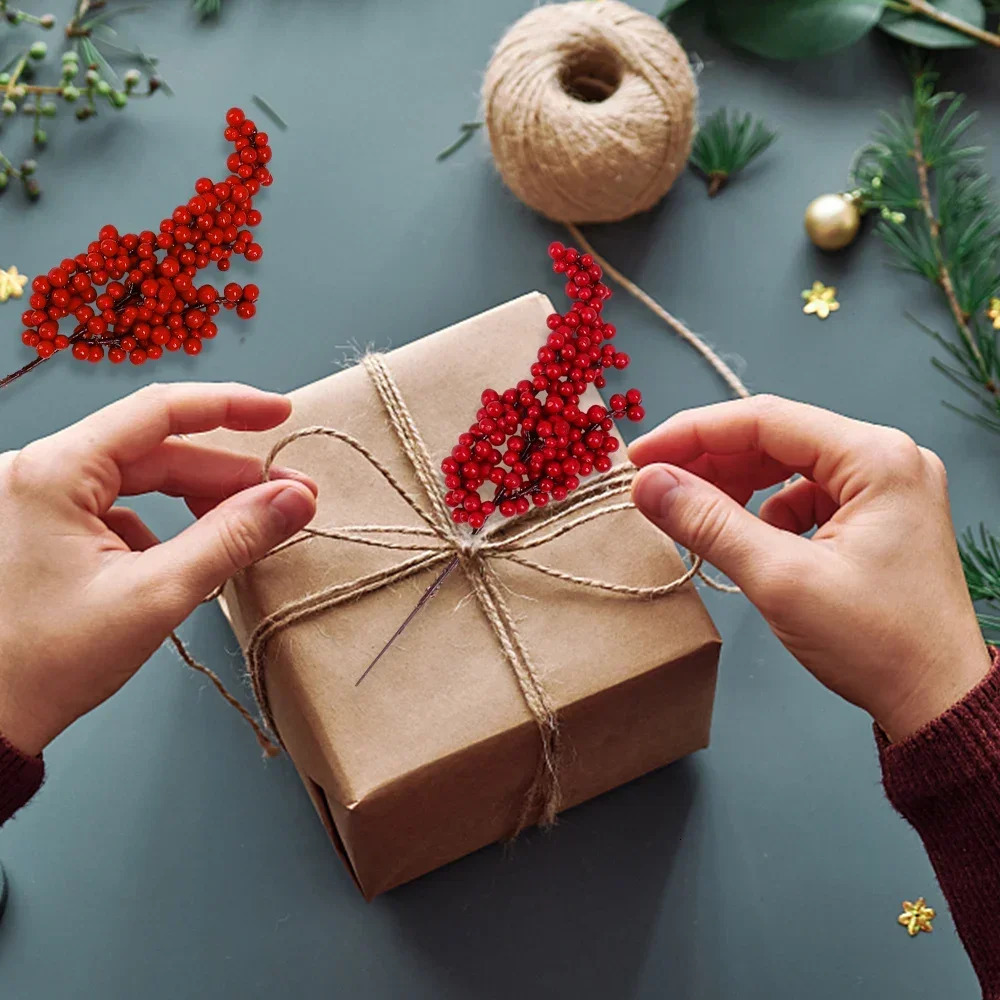 501branch Christmas Artificial Berries Stem Red Holly Berry Fake Flowers Plant for Xmas Tree Year Party Home Decor Ornament 260318BJ - view 7