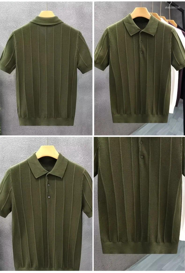 Men's Polos Ribbed Polo Neck Knit Sweater - Spring Loose Casual Button-down Shirt Single-color Simple Pullover Fashionable Homey L