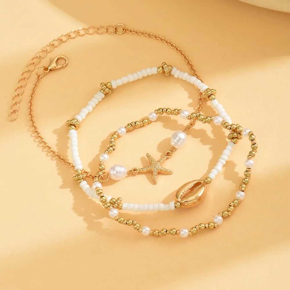 3pcs Set Boho Shell Starfish Imitation Pearl String Beads Multiple Layers Fold Wear Anklets for Women Beach Charm Jewelry Gifts H260325 - view 4