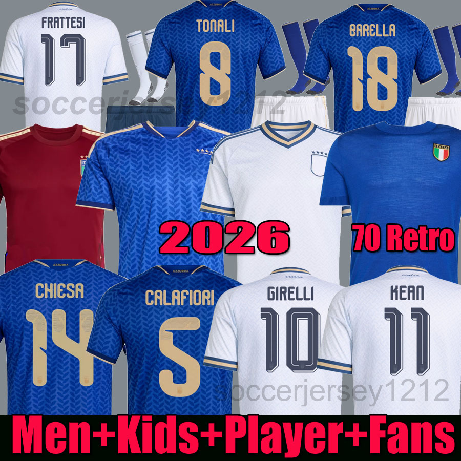 2026 Italian Kit Italy soccer jerseys men kids football shirts player fans RETEGUI BARELLA FRATTESI PELLEGRINI set goalkeeper kits 1970 retro
