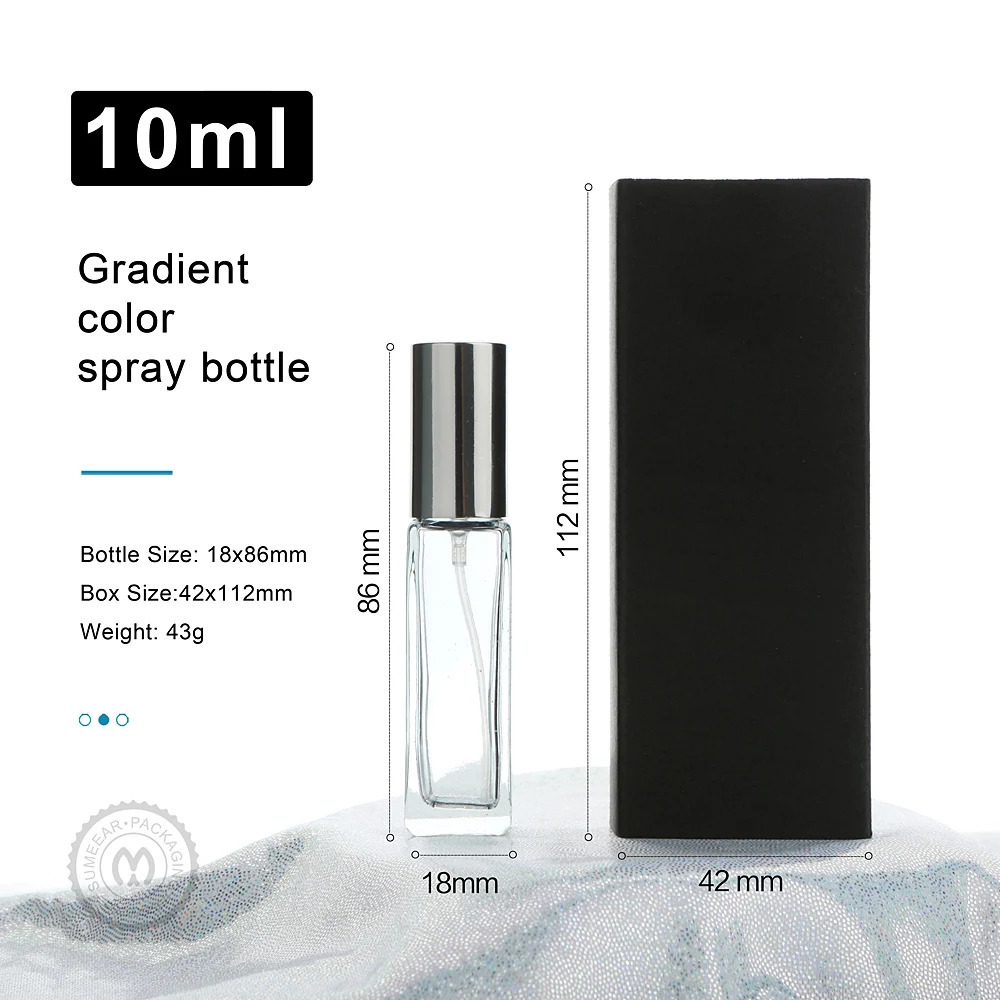 30pcs 10ml thick glass multi-color transparent square perfume spray bottles exquisite washable reusable with elegant boxes 260318
