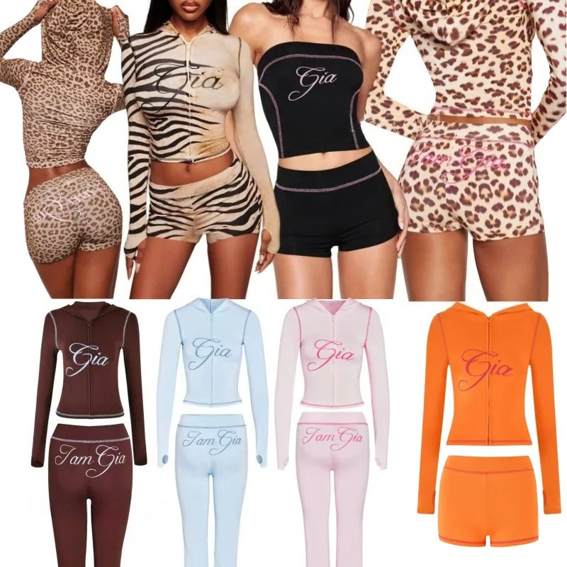 US Stock i am gia Womens Tracksuit Piece Set Designer Sports Suit For Women Flared Pants Zip-up Long Sleeve High Quality Spring Top Low Waist Micro Social