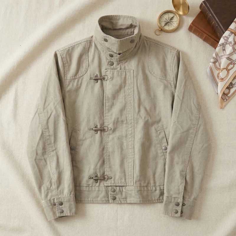 FashionJacket Harajuku American Vintage Streetwear Buckle Short Lady Workwear Coat Stand Collar Loose Fit Unisex Women Clothes C260325