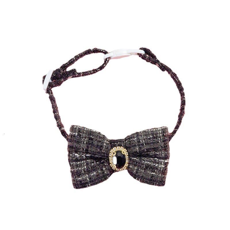 Pet Collar Adjustable With Cute Bow Tie Elegant Plaid Camellia Style Rhinestone Decor Soft Comfortable Fit For Small Dogs And Cats