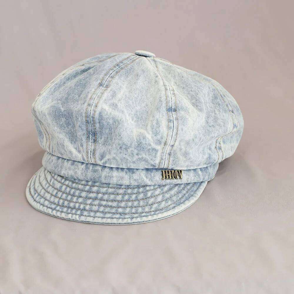 Newsboy Hat Women Octagonal Cap Beret Denim Vintage Washed Blue Retro English Style Spring Autumn Painter Accessory For Outdoor Qian Pan - view 5