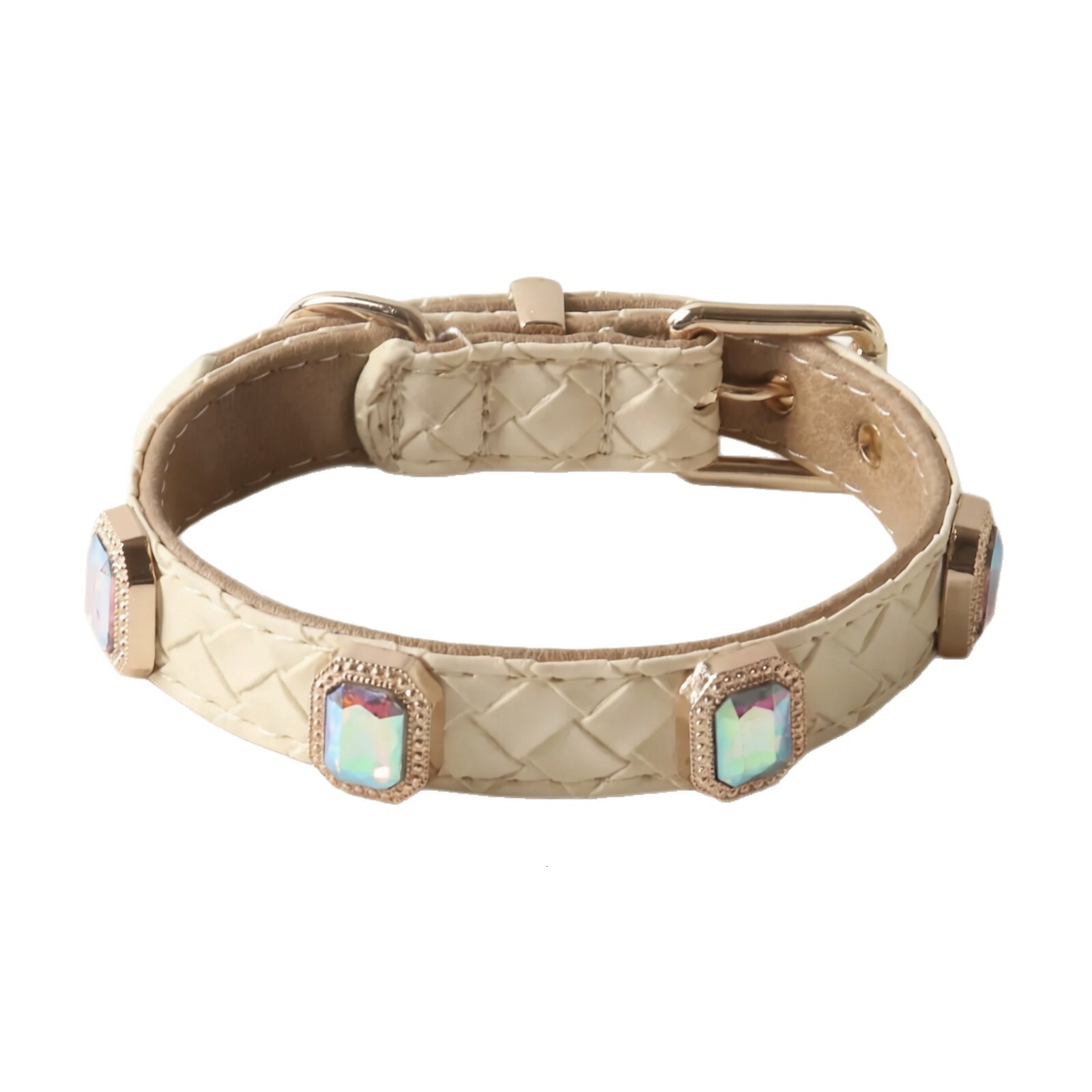 Dog Collar Cat Leather Necklace Durable Woven Leash With Rhinestones For Small Medium Pets Adjustable Comfortable