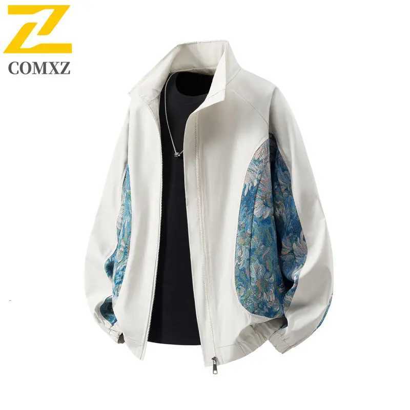 2025 New Mens Jacket Floral Embroidery Trendy Versatile Comfortable Breathable Collar Jacket Outdoor Casual Mens Zipper Coat C260325