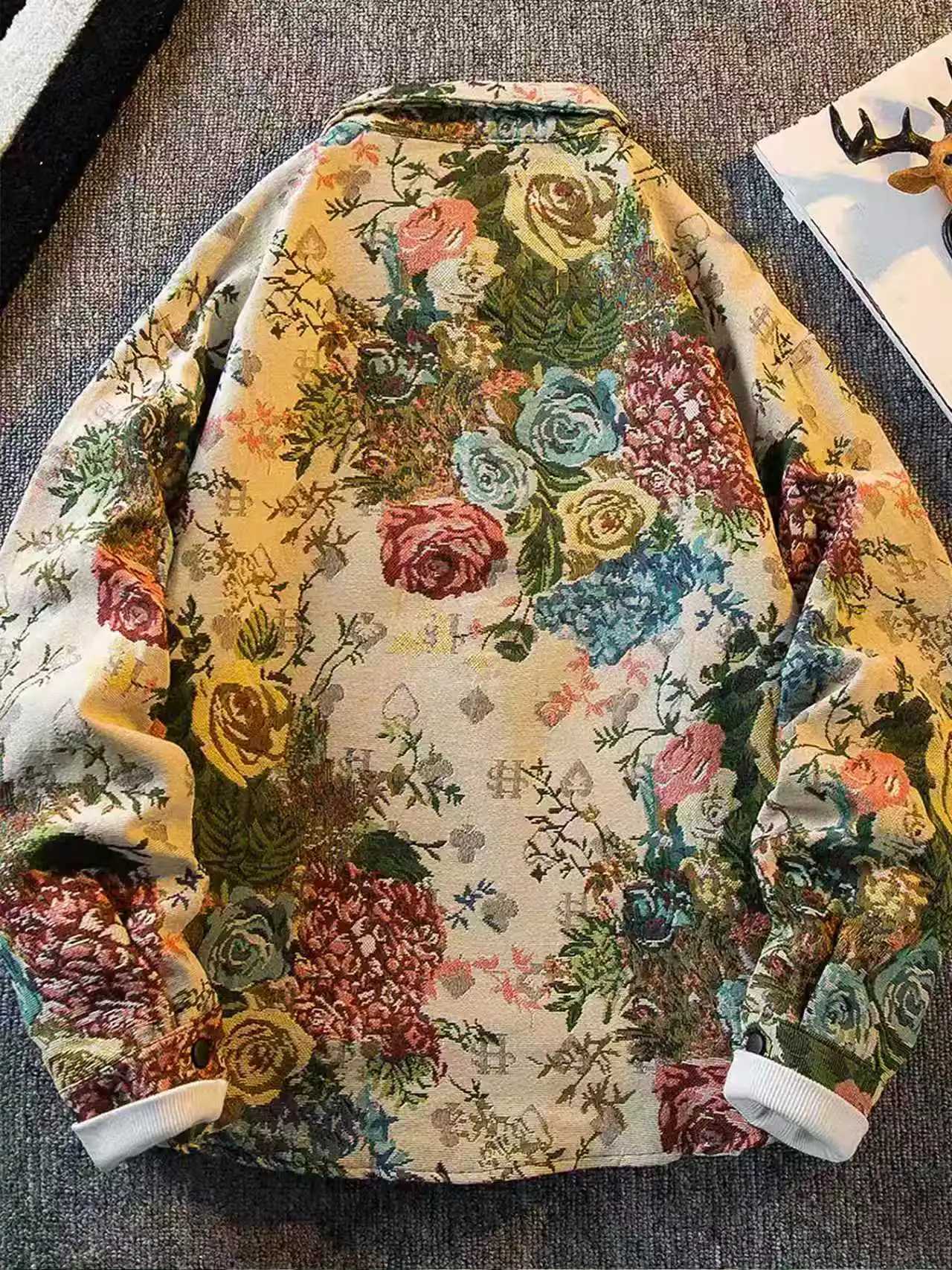 Retro rose high-end jacket mens spring and autumn light luxury trendy brand ins ruffian handsome lapel jacket C260325