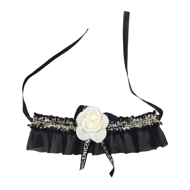 Pet Collar French Style Camellia Design Fashionable Romantic Black Gauze Bib Comfortable Adjustable For Kittens And Puppies