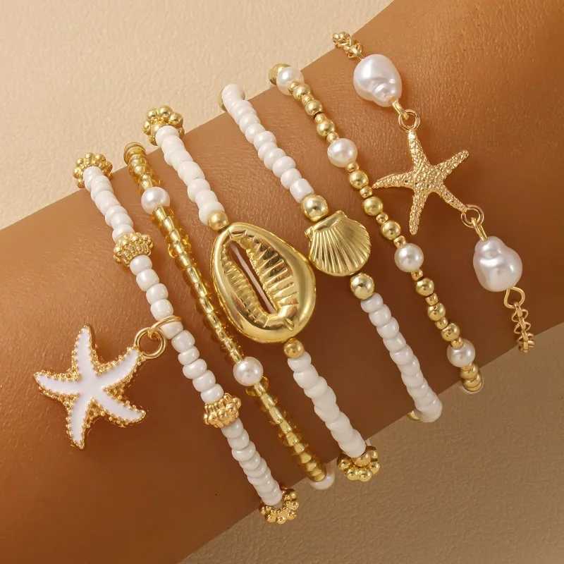 Trendy Multilayer Starfish Conch Turtle Anklet for Women - Imitation Pearl Polymer Clay Beads Evil Eye Lucky Charm Beach Jewelry H260325 - view 7
