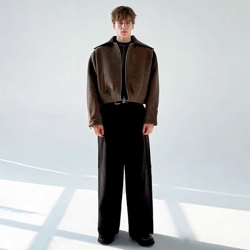 LUZHEN 2025 New Big Neck Fake Two Piece Design Solid Color Woolen Coat Mens Stylish Elegant Korean Casual Male Clothes JY5219 C260325