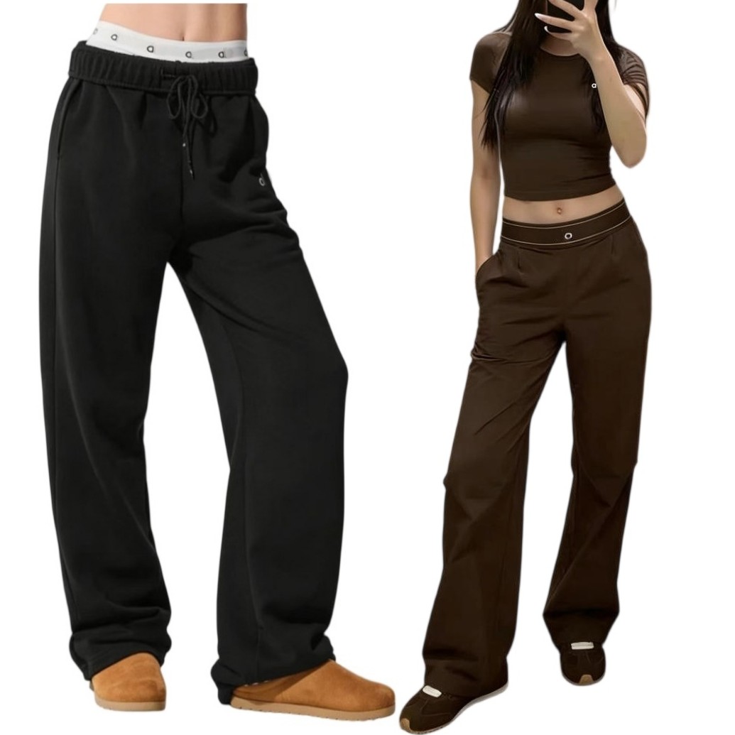 Luxury Women Yoga Jogger Straight leg Quick Dry Pants - Designer Fleece Lined High Waist Sweatpants Drawstring Elastic Waist Casual Sport Suit Up Trousers DHL Wide