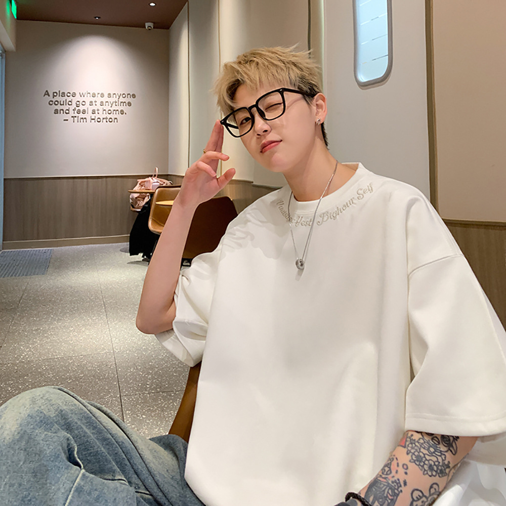 Men's 2026 Summer New Arrivals Suede T-Shirts | Streetwear Embroidered Cool Style Inner Layer Tees