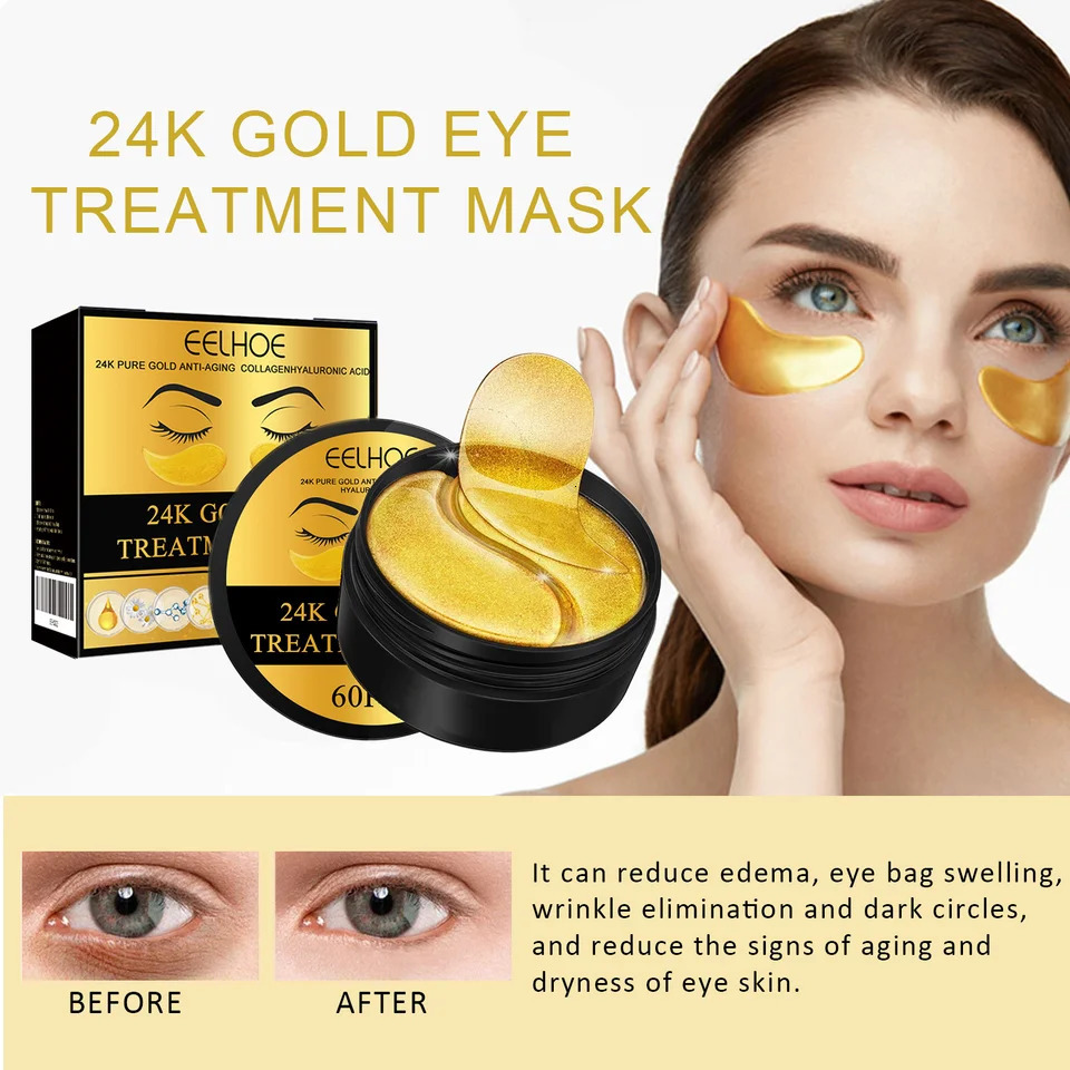 24k Gold Under Eye Patches Pure Gold Anti-Aging Under Eye Mask Removal Eyebags Moisturizing Firming Eye Patches Anti Dark 60pcs 260318