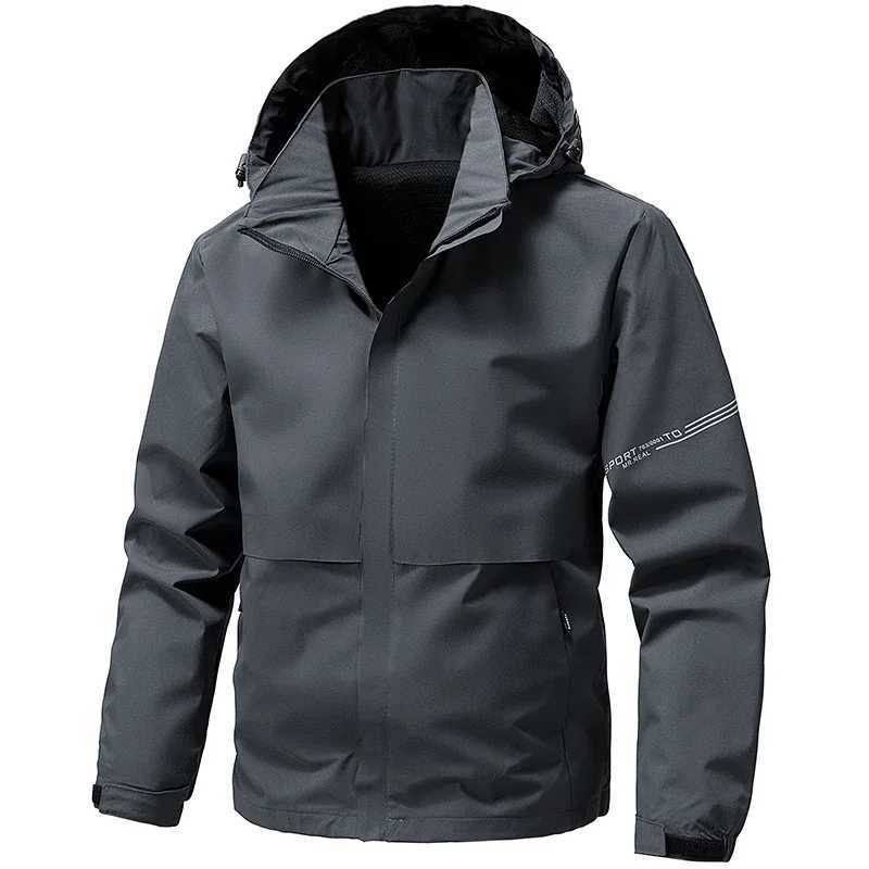 Men Outdoor Casual Sports Spring Autumn Waterproof Windproof Coat Detachable Hood Lightweight Hiking Trekking Softshell M260325