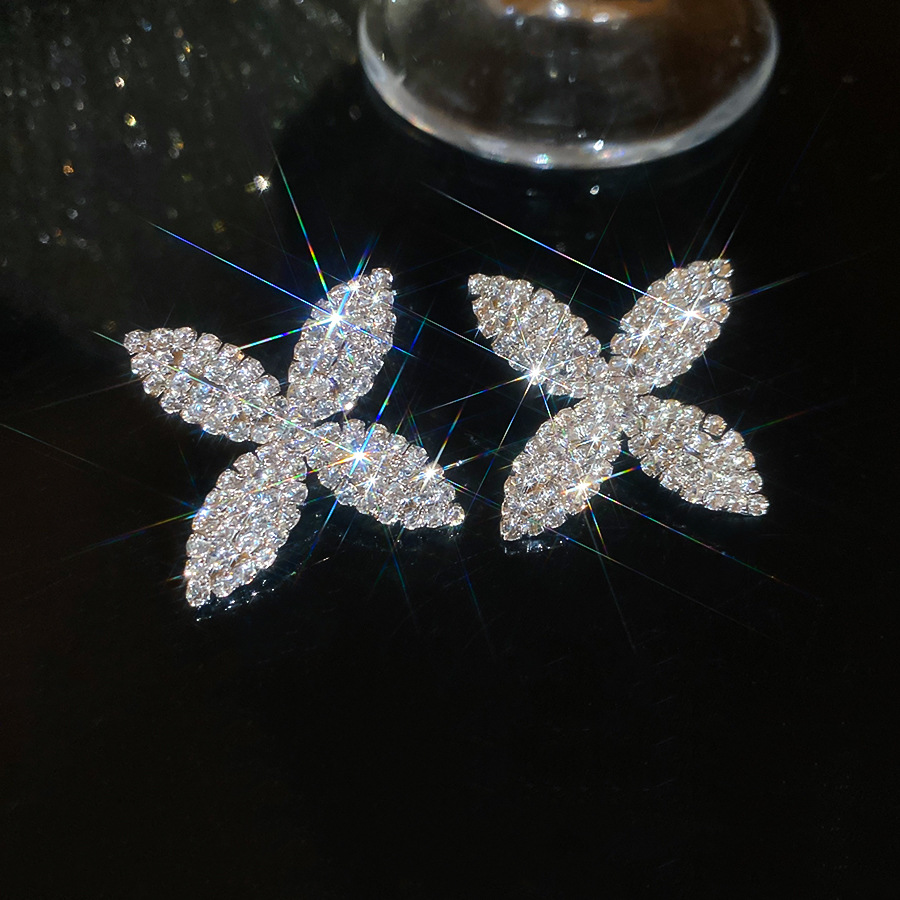 Silver needle diamond-studded flower European and American cross-border unique exaggerated earrings, light luxury high-end earrings with a niche desig - view 6