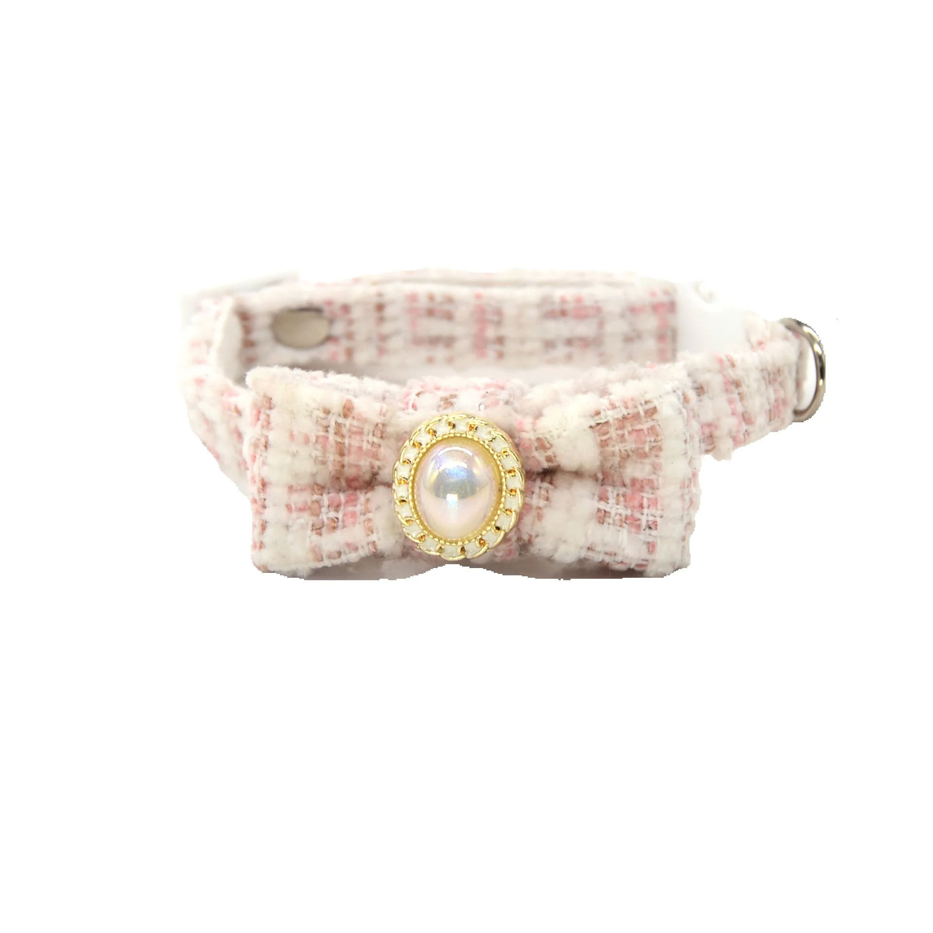 Pet Collar Adorable Princess Style Bowknot With Pearl In Center Adjustable Anti Suffocation Soft For Small Dogs And Cats