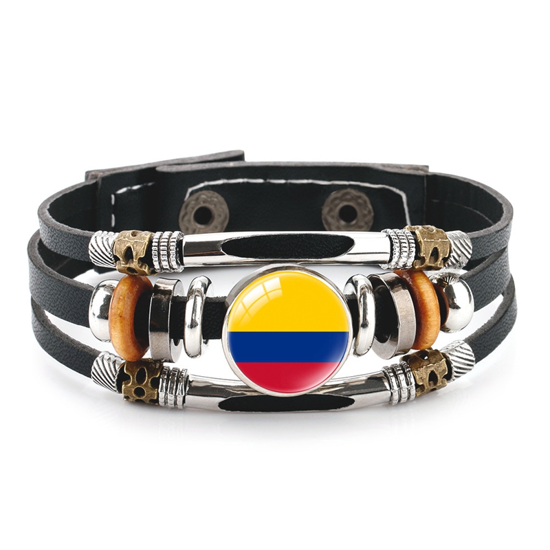 America Canada Spain National Flag Wrap Bracelet Football Match Handmade Charm Bracelets & Bangles Leather World Cup Chain Men Jewelry wholesales drop