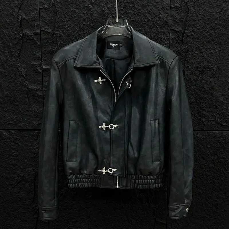 This New Autumn Trendy American Retro Jacket for Men with A High-end Motorcycle Feel and Airplane Buttons Is Stylish and Cool C260325
