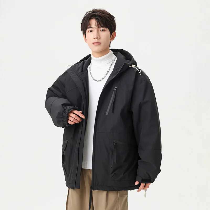 Casual Mens Hooded Cotton-Padded s 2025 Winter Outdoor Loose Solid Color Thick Parkas Streetwear Windproof Top Down Coats M260325