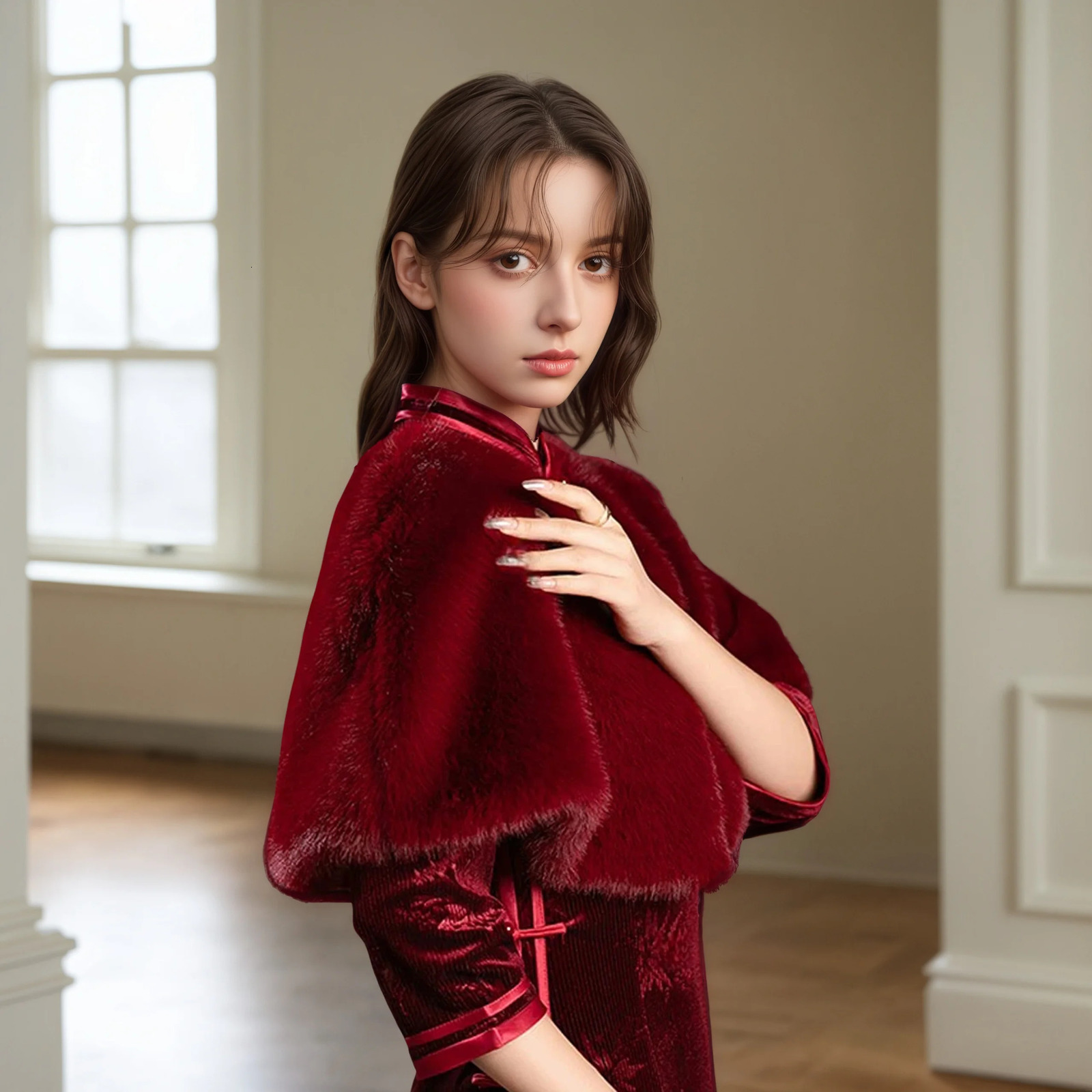 A Handmade Solid Color Polyester Faux Fur Womens Shawl for Winter Weddings and Parties Warm Decorative Cape 260325