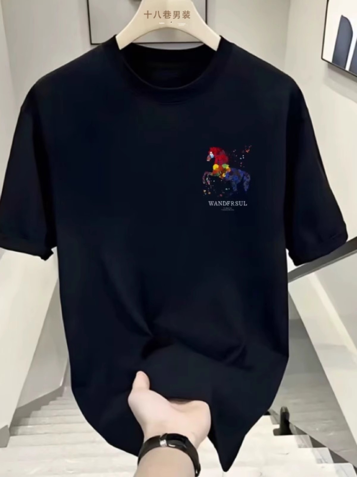2026 Summer New Arrivals Men's Chinese Streetwear Heavyweight Cotton T-Shirts | Horse Graphic Regular-Fit Crew Neck INS Short Sleeve Tees