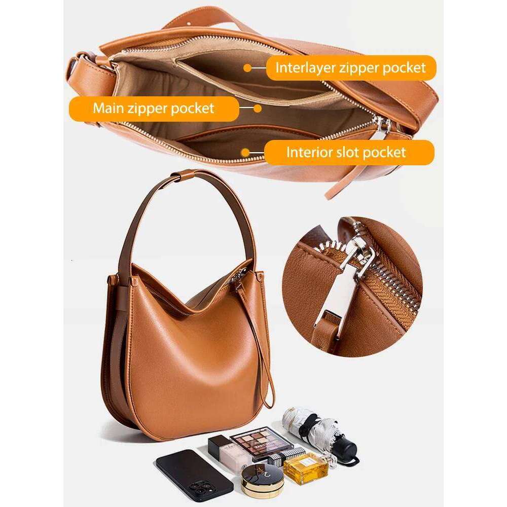 Zency Women Brown Soft Leather Fashion Girls Handbag Luxury Shoulder Large Capacity Hobo Bag Satchel QIBALIANGPIN