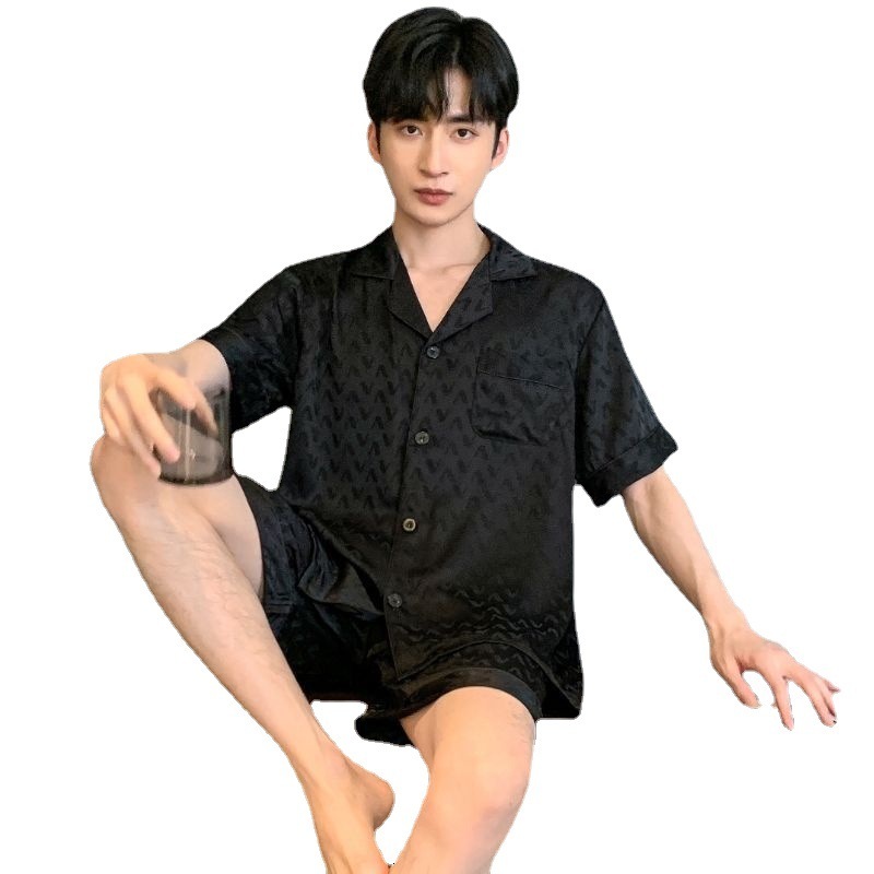 Men's Pajamas Summer Plus Size Ice Silk Short Sleeve Shorts Lightweight Breathable Comfortable Casual Homewear Set