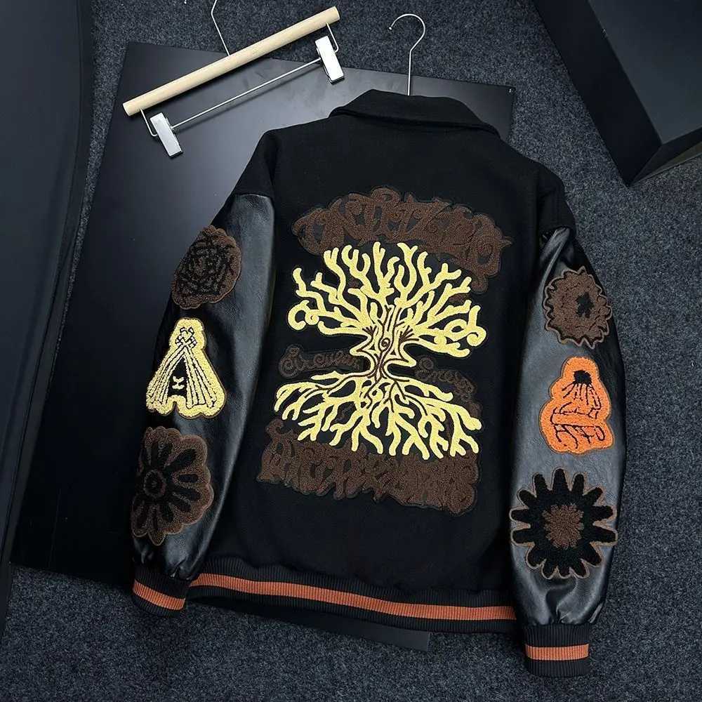 American Hip-hop Embroidered Leather Jacket for Men Spring Autumn Loose Baseball Casual Jackets for Couples Men Clothing C260325