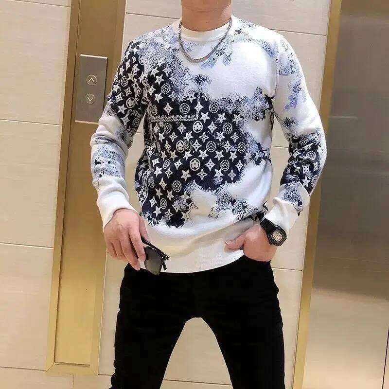 New Autumn/Winter Korean Style Round Neck Slim Fit Pullover Sweater With Letter Print Jacquard Knitwear, Long Sleeve