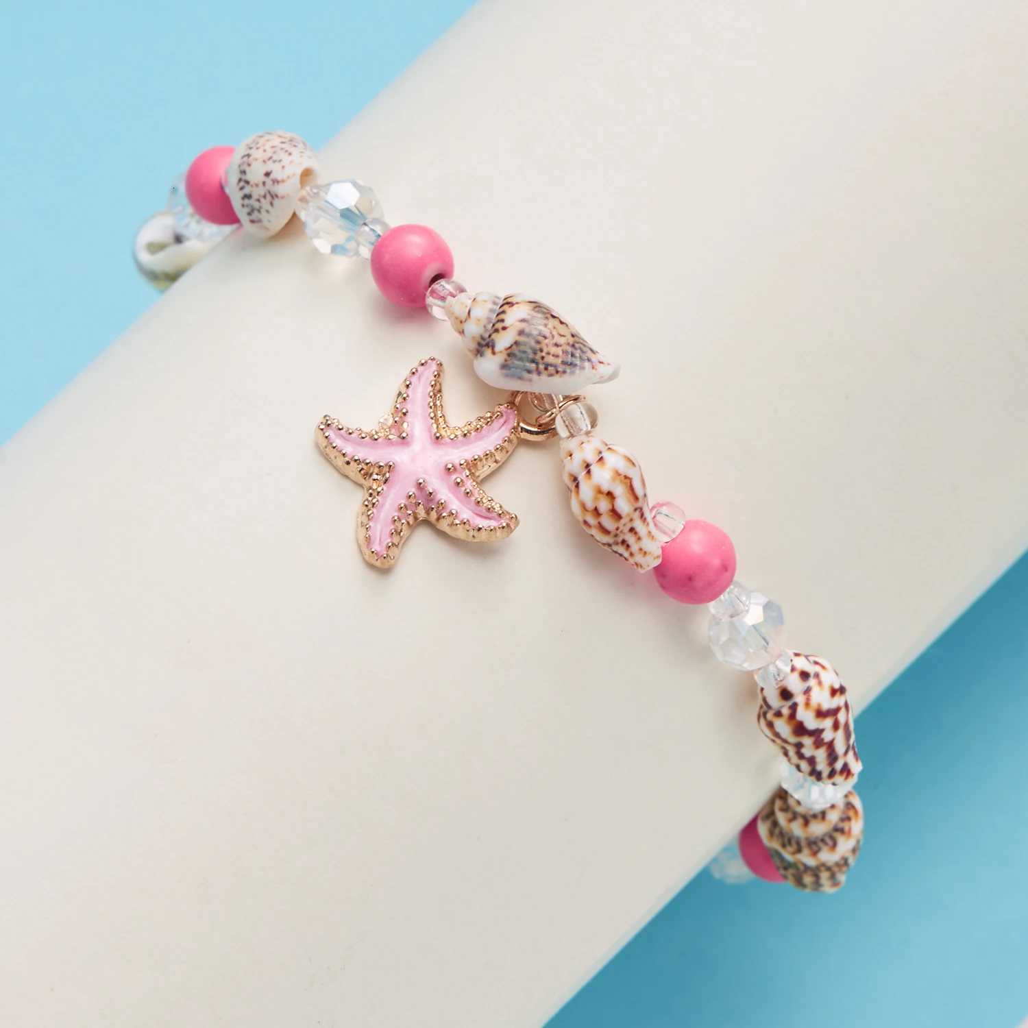 Bohemian Beach Pink Metal Shell Anklet for Women Trendy Handmade Starfish Conch Rice Bead On The Leg Summer Jewelry H260325 - view 6