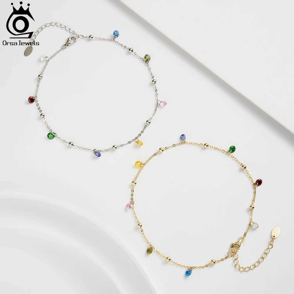 ORSA JEWELS Cable Chain with Colorful Zircon Ankle for Women Silver 925 Fashion Beach Anklets Foot Chains Jewelry SA93 H260325 - view 4
